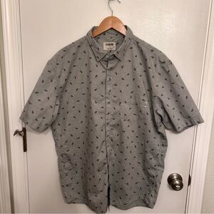 Linksoul Men's Short Sleeve Button Gray Print  Shirt Size XL